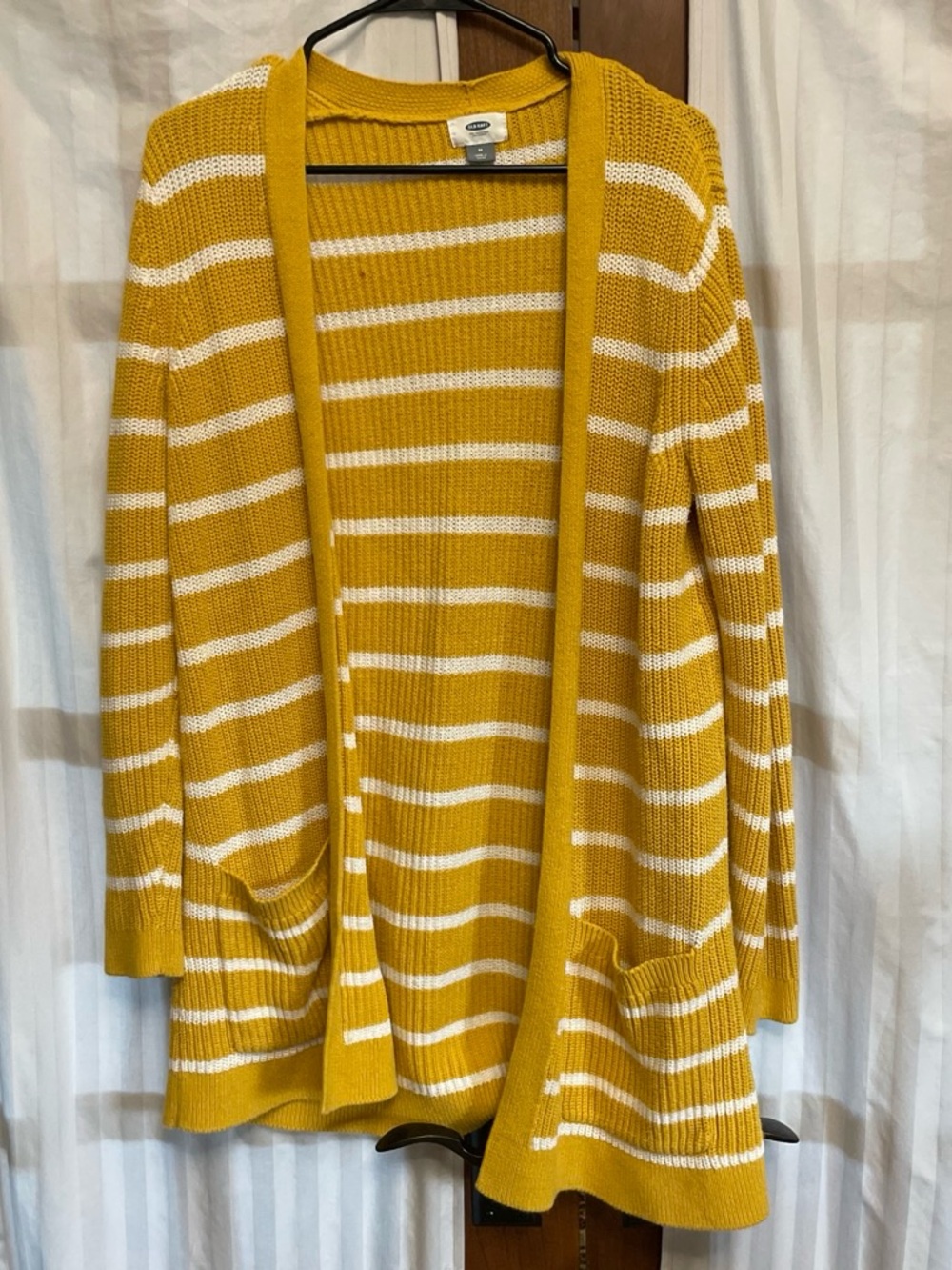 Old Navy Yellow and White Striped Open Cardigan